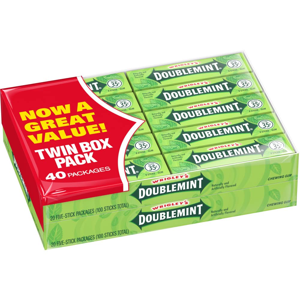 Wrigley'S Doublemint Mint Gum Chewing Gum Bulk Pack, 5 Stick (Pack Of 40)