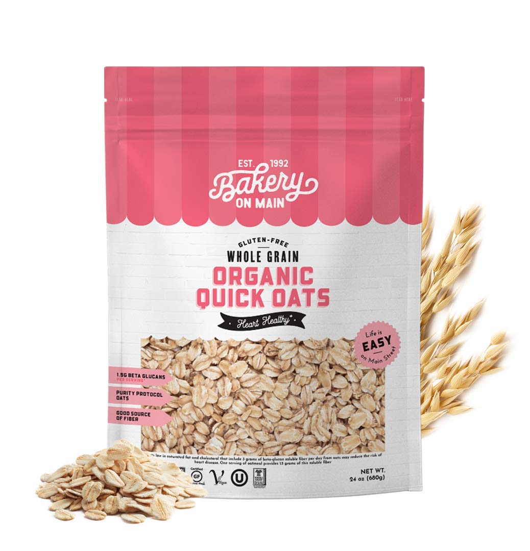 Bakery On Main Organic Oats - Gluten Free Organic Quick Oats - Non-Gmo, Preservative-Free Organic Quick Oats For Breakfast, Baking - 24Oz Bag (Pack Of 2)