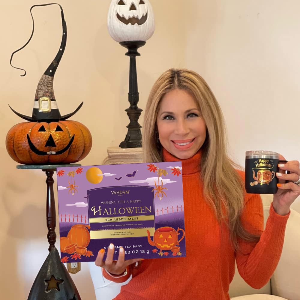 VAHDAM Halloween Tea Gift Basket - 9 Premium Pyramid Tea Bags - Ideal Gift for mature-themeds