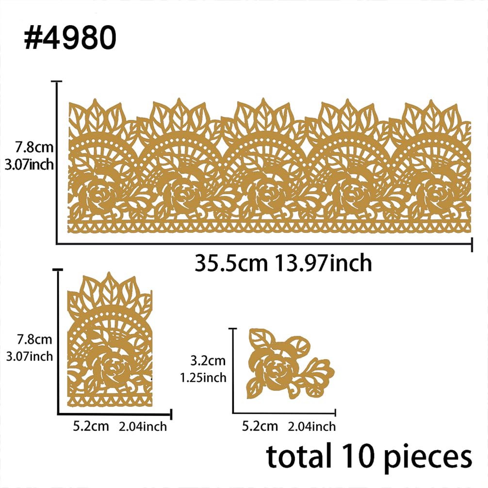 Large Pre-Made Ready To Use Edible Cake Lace Rose Scallop Golden 14-Inch 10-Piece Set