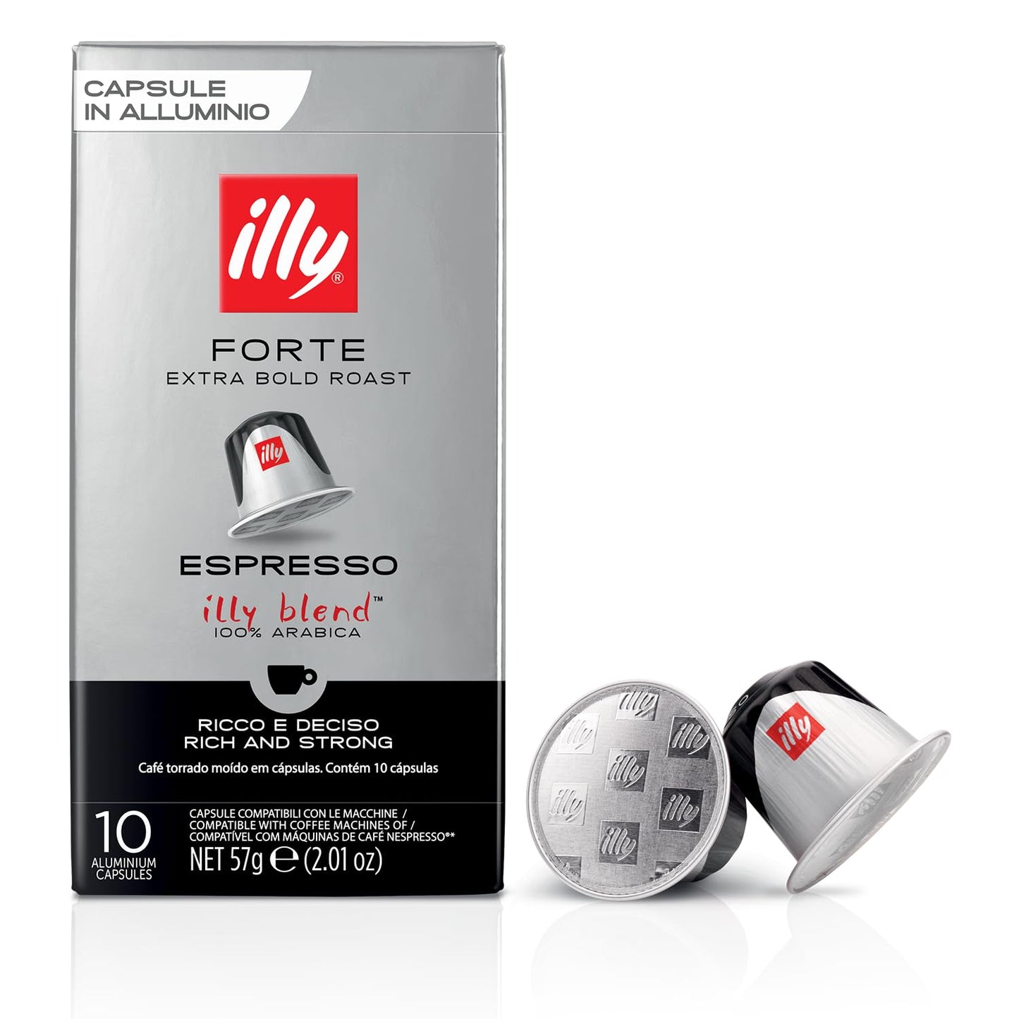 Illy Aluminum Espresso Capsules for Nespresso - Forte Extra Bold Roast - Rich Flavor - 10 Count (Pack of 5)