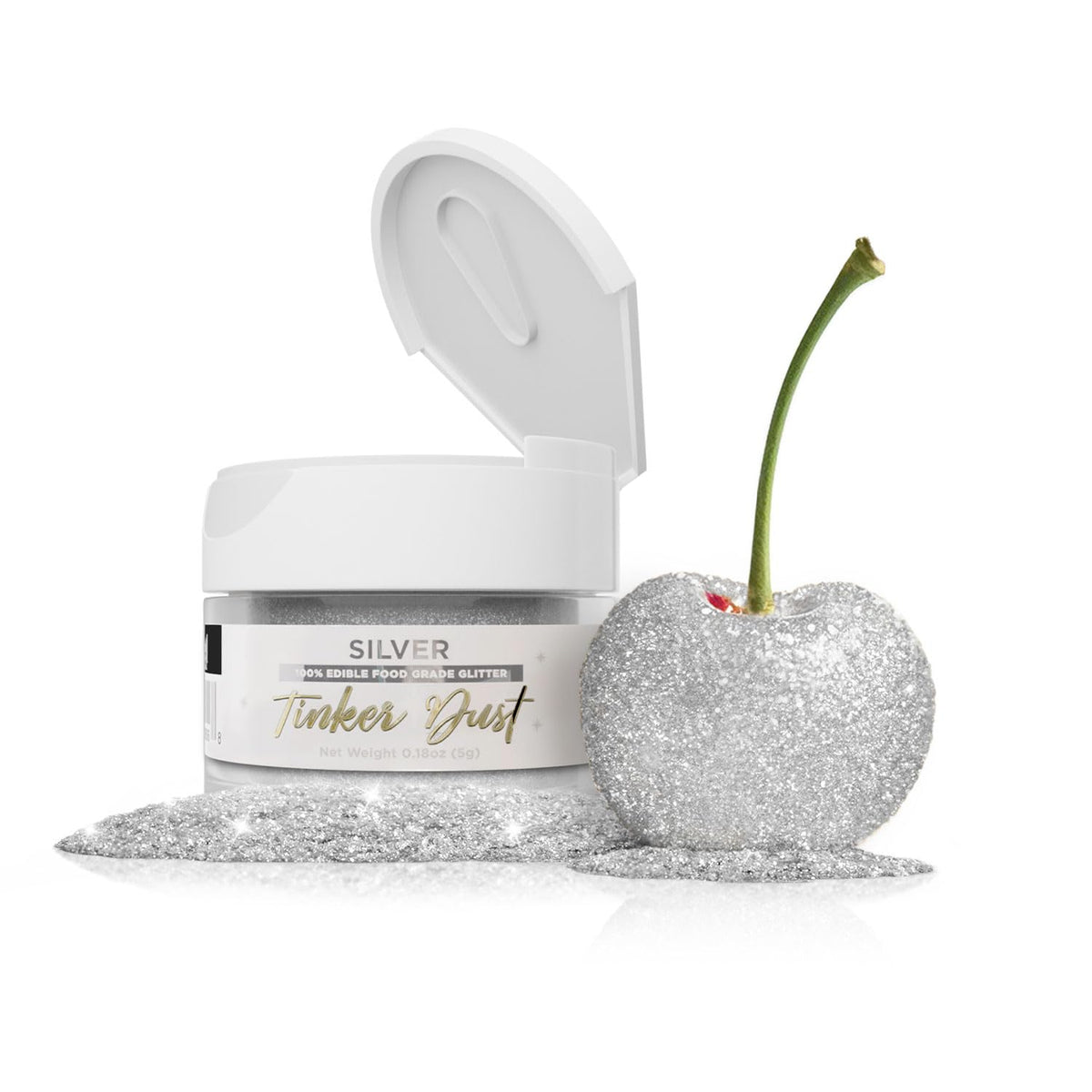 Bakell Tinker Dust - Silver (5G 1X Jar) | Edible Glitter For Cakes, Cupcakes, Cake Pops, Drinks