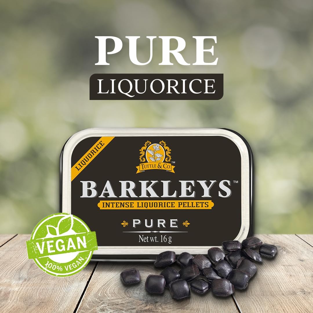 Barkleys Black Licorice Candy Pellets - Gluten Free Licorice, Vegan - Black Licorice Intense (12 Cans X 16 Gr.)