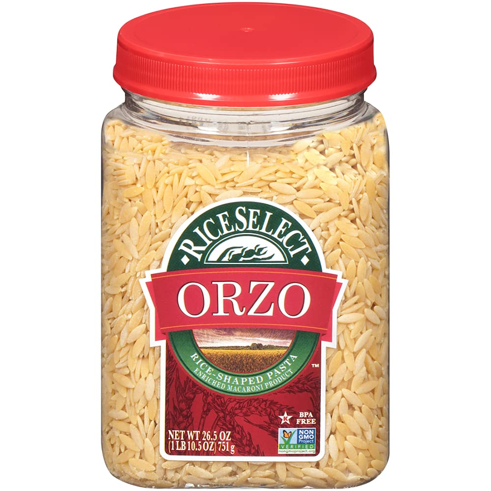 RiceSelect Orzo Pasta, Non-GMO, 26.5 oz (Pack of 4 Jars)