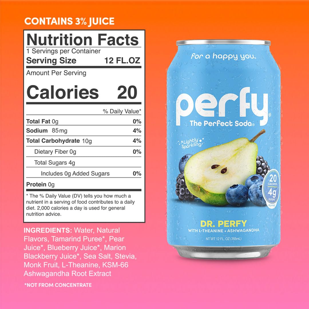 PERFY Caffeine Free Healthy Soda Variety Pack - Low Sugar, Real Fruit Juice, 12 Pack