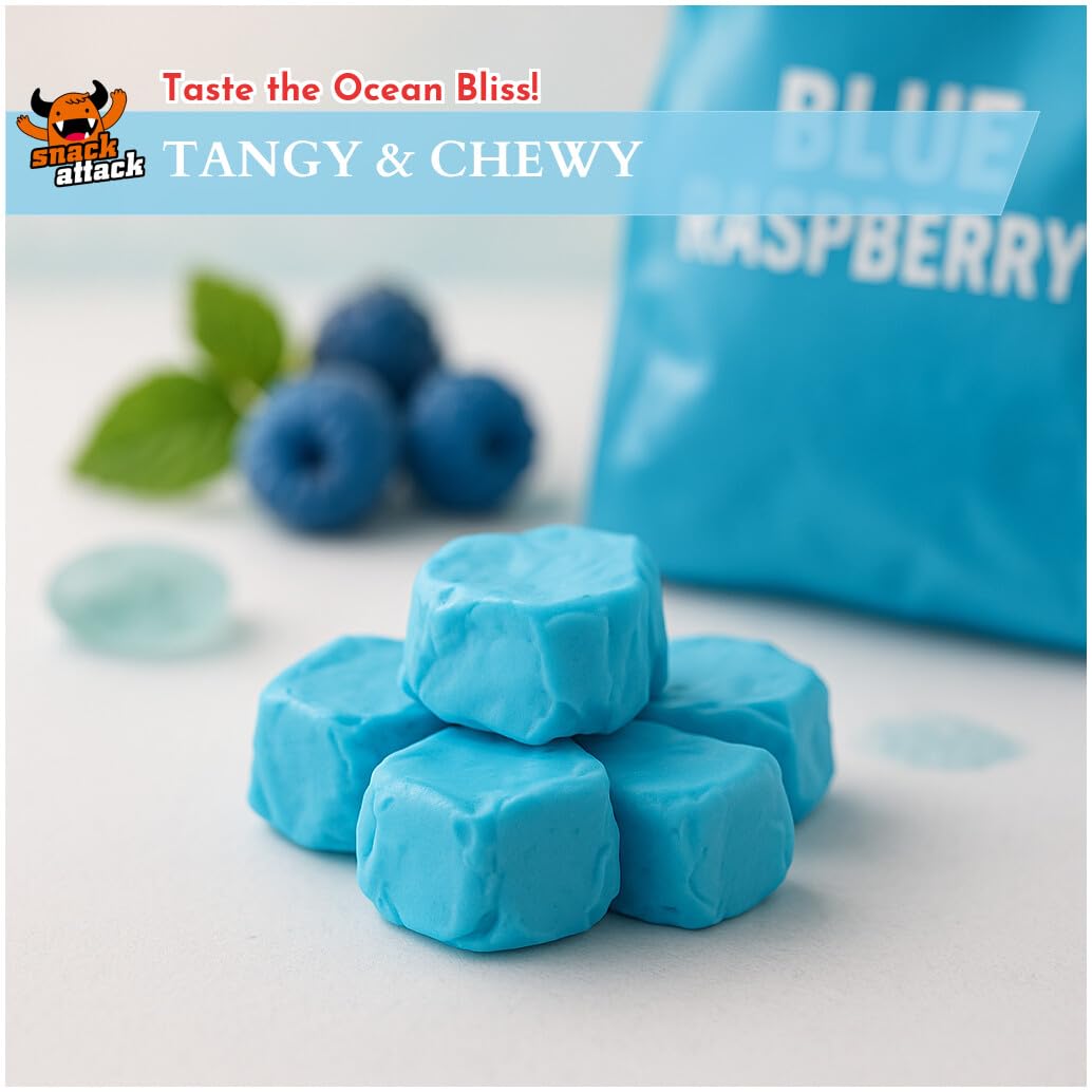 Blue Raspberry Salt Water Taffy By Snack Attack, Individually Wrapped Bulk 5Lb Bag - Chewy Saltwater Taffy Candy | Gluten-Free,