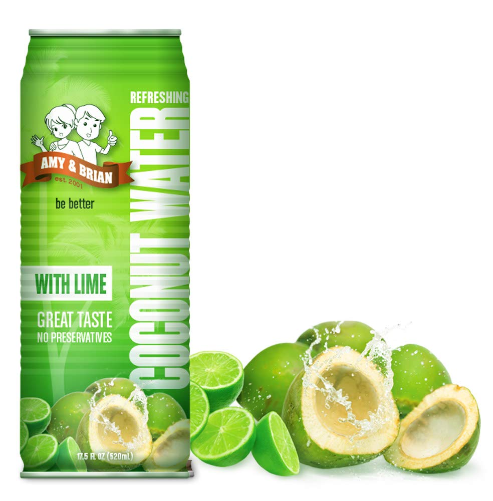 Amy & Brian Coconut Water, Can Lime, 17.5 Fl Oz (Pack of 12)