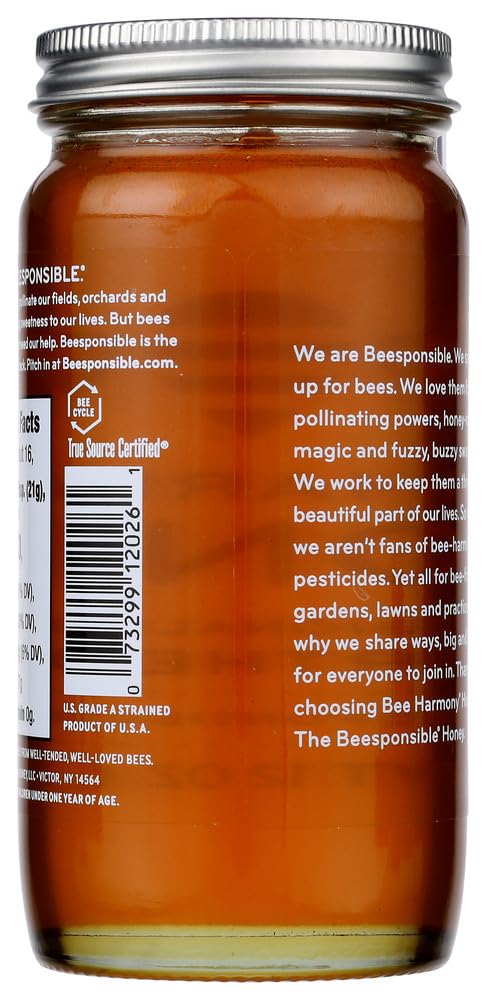 Bee Harmony, Honey, Raw, Regionl N East, Pack Of 6, Size 12 Oz - No Artificial Ingredients Kosher