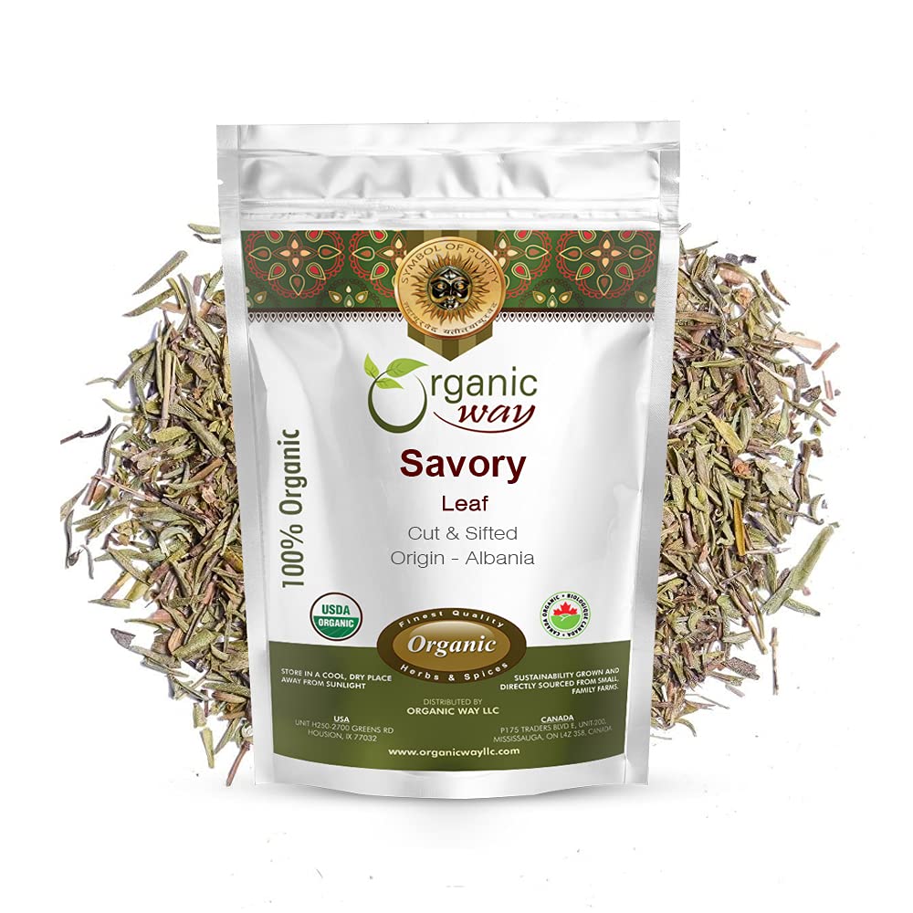 Organic Way Savory Leaf Cut & Sifted (Satureja Hortensis) | Herbal Tea - European Wild-Harvest | Organic & Kosher Certified | No
