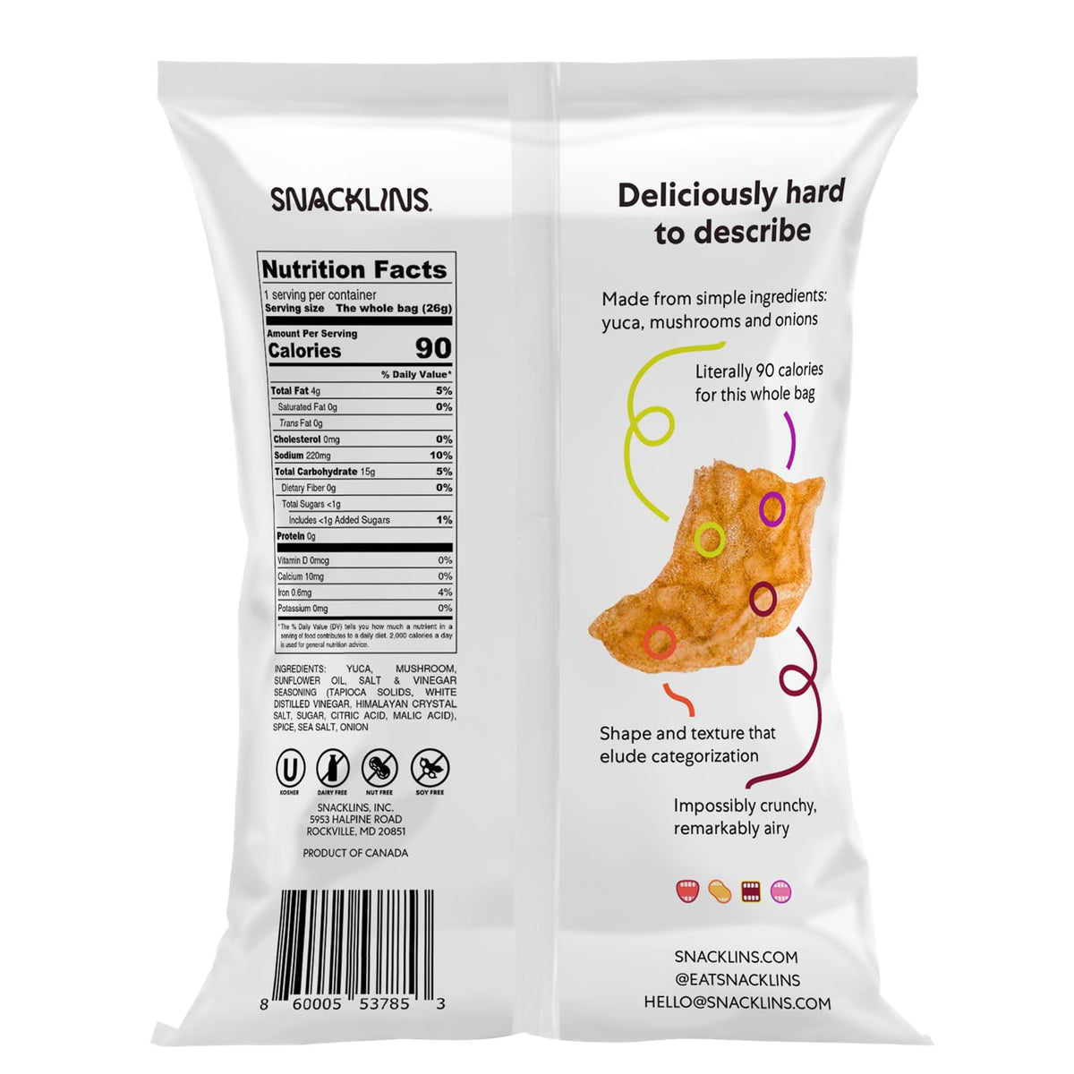 Snacklins Plant Based Crisps Sea Salt & Vinegar - Gluten Free, Grain Free, 100% Kosher, Vegan Healthy Snacks, Crunchy Puffed Sna