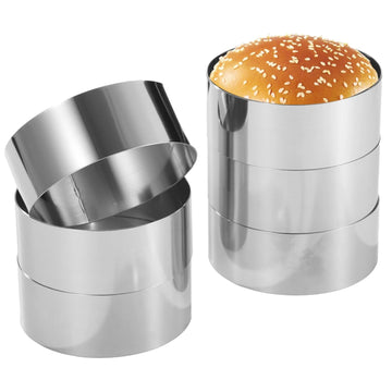 6Pcs Hamburger Bun Rings, 3.9  1.6 Stainless Steel Round Mousse Rings, Non-Stick Hamburger Baking Molds, Large Non-Rust Cooking 