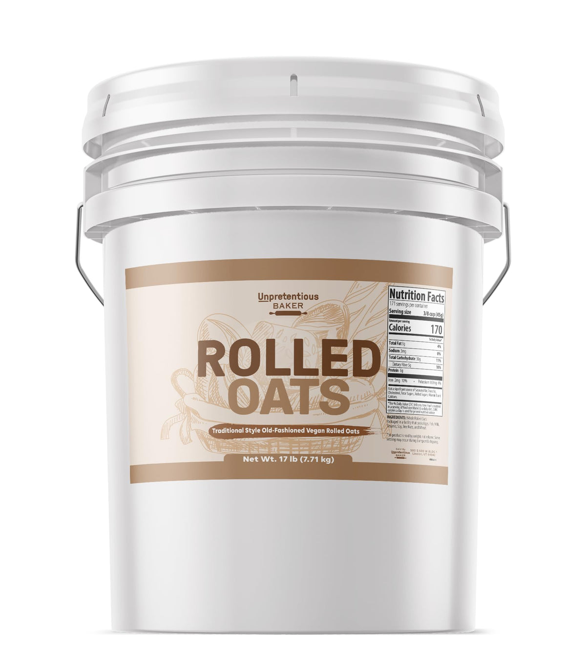 Unpretentious Rolled Oats, 5 Gallons, Old Fashioned Oats, Good Source of Iron