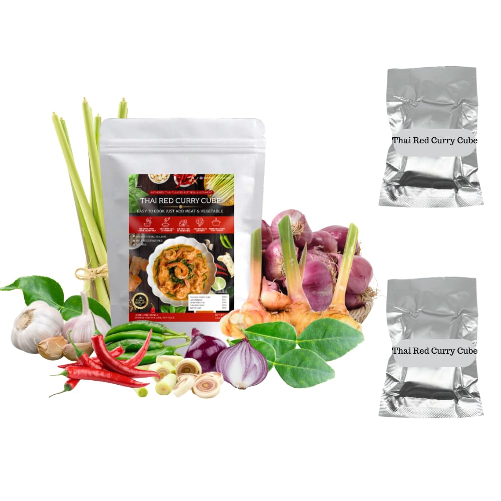 Red Curry Cube - 40 g (1.41 oz) Authentic Thai Spicy Red Curry Paste Cube, Pre-Measured & Ready-to-Use Instant Curry Block, Rich