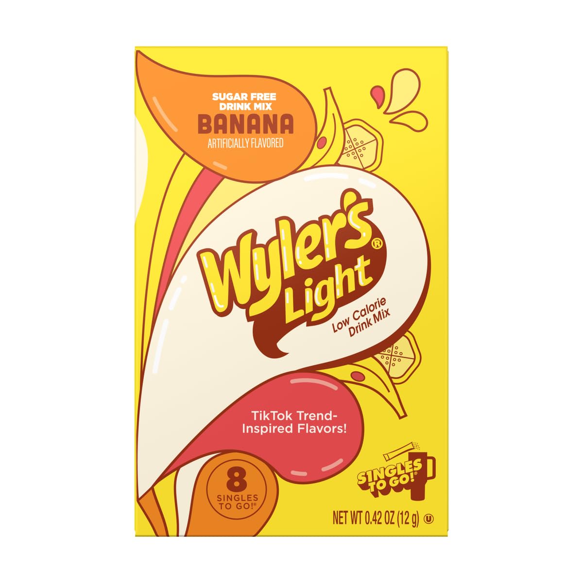 SINGLES TO GO! Wylers Light Banana Powdered Drink Mix - Sugar Free - 0.42 Ounce Pack of 6 - 48 Servings