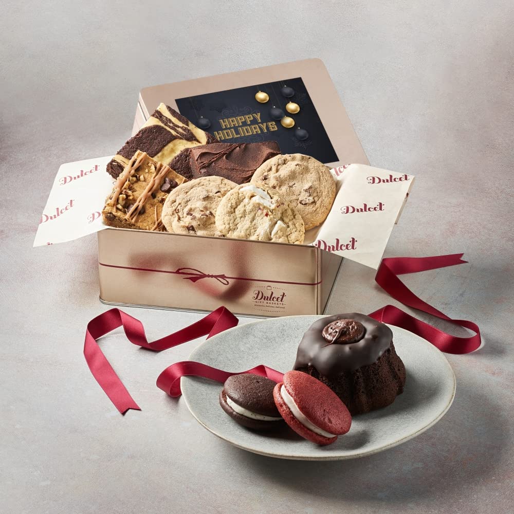 Dulcet Gift Baskets Sweets Sampler Gift Tin with Fresh Baked Pastries and Brownies for Holidays and Gatherings