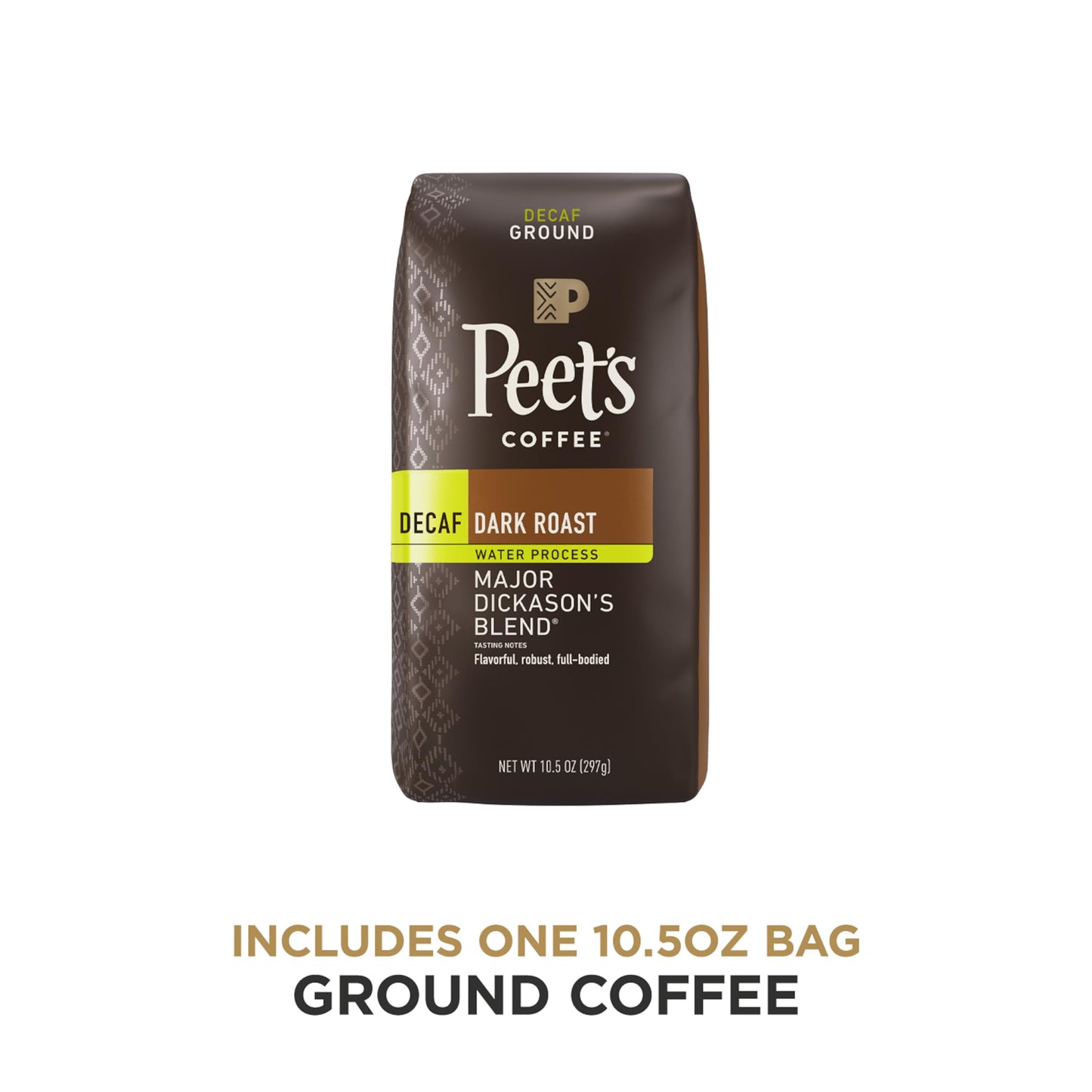 Peets Coffee Dark Roast Ground Coffee Decaf Major Dickasons Blend 10.5 Ounce Bag