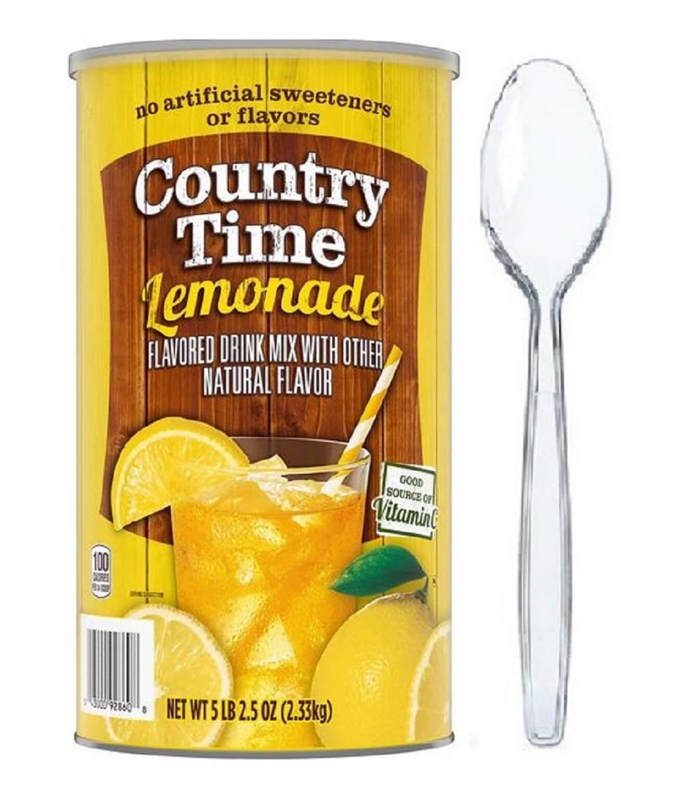 Countrys Time Powdered Lemonade Drink Mix 82.5 oz. Included 2 Clear Heavy-Weight Plastic Spoons 6.55