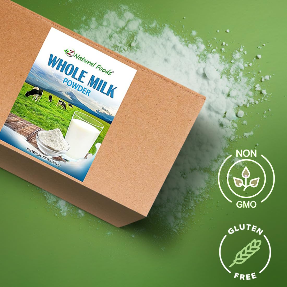 Z Natural Foods Powdered Whole Milk - Non-GMO, Gluten-Free, 55 lbs