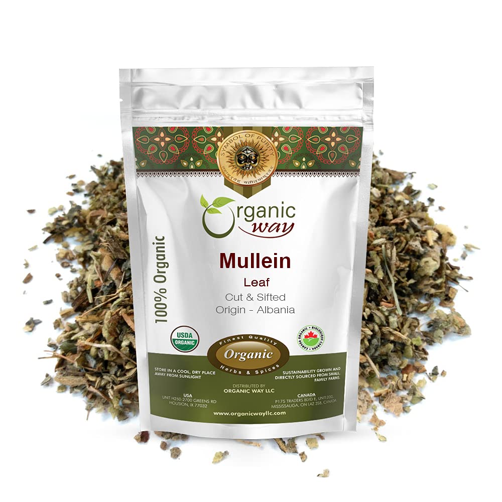 Organic Way Mullein Leaf | Herbal Tea (Verbascum Thapsus) Cut & Sifted - European Wild-Harvest | Organic & Kosher Certified | Non Gmo & Usda Certified | Origin - Albania (2 Oz.)