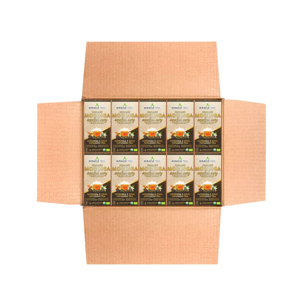 Miracle Tree Moringa Energy Tea - Chai, Organic & Non-GMO, 16 Count (Pack of 10) Pyramid Sachets
