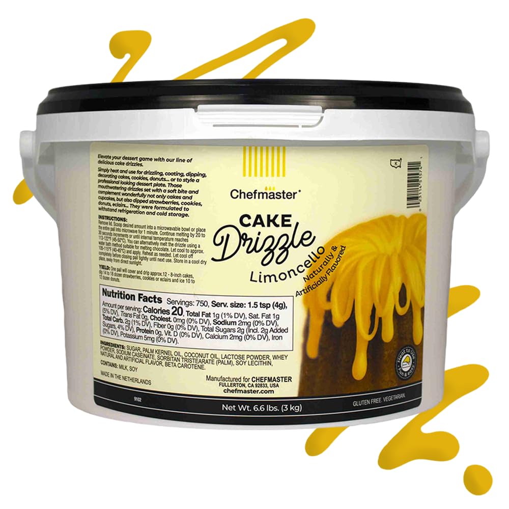 Chefmaster Limoncello-Flavored Cake Drizzle, Edible Cake Drip Frosting, 6.6 lbs, Lemon Color
