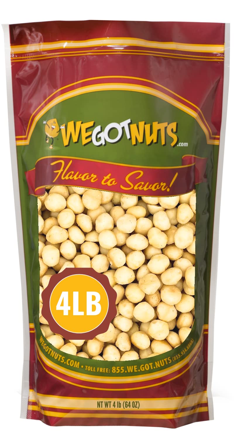 We Got Nuts Raw Macadamia Nuts - Shelled & Unsalted - 4 lbs - Kosher Gourmet Snack Pack