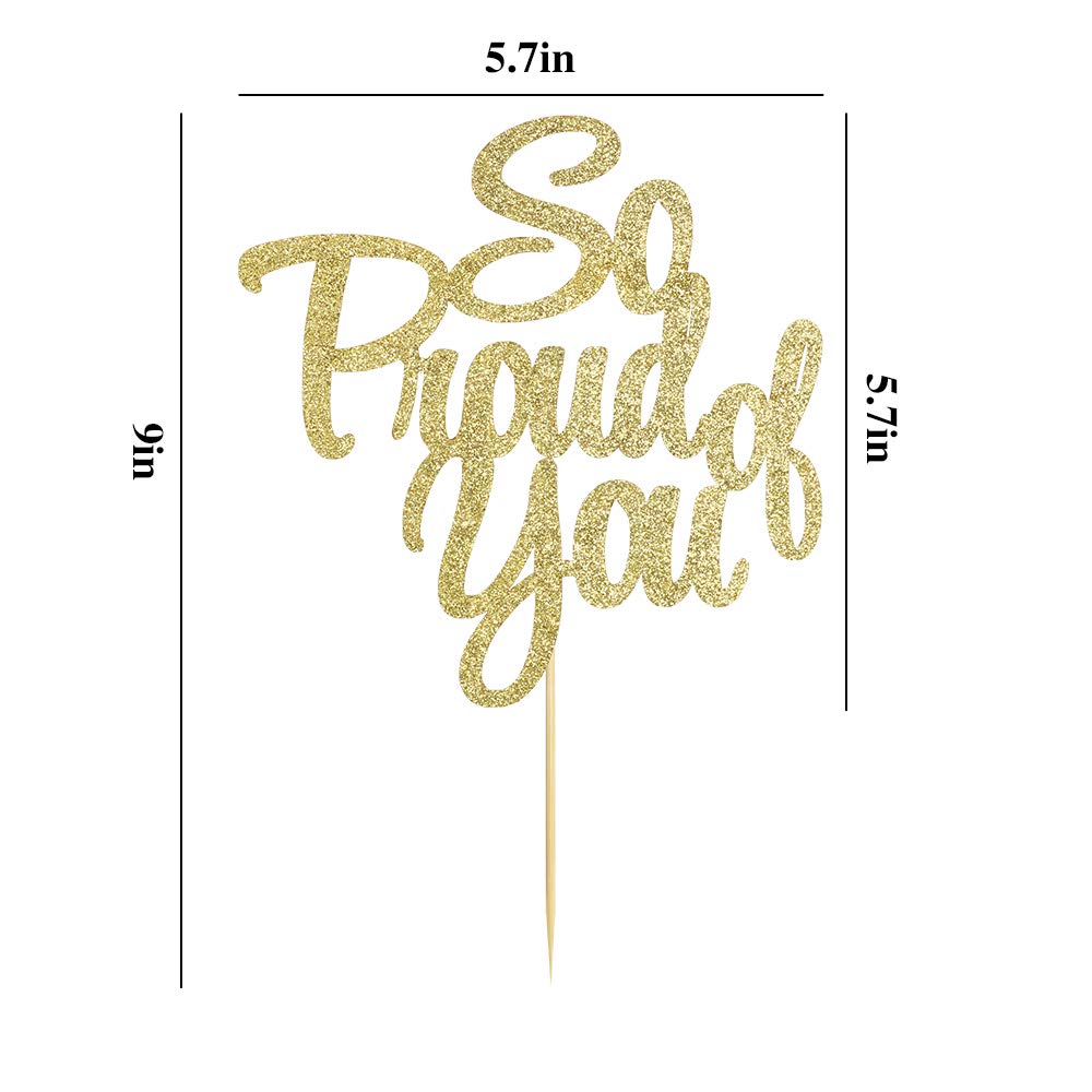 Palasasa So Proud Of You Cake Topper - Congrats Grad, Done, Congratulations, Graduation Party Decorations (Golden)