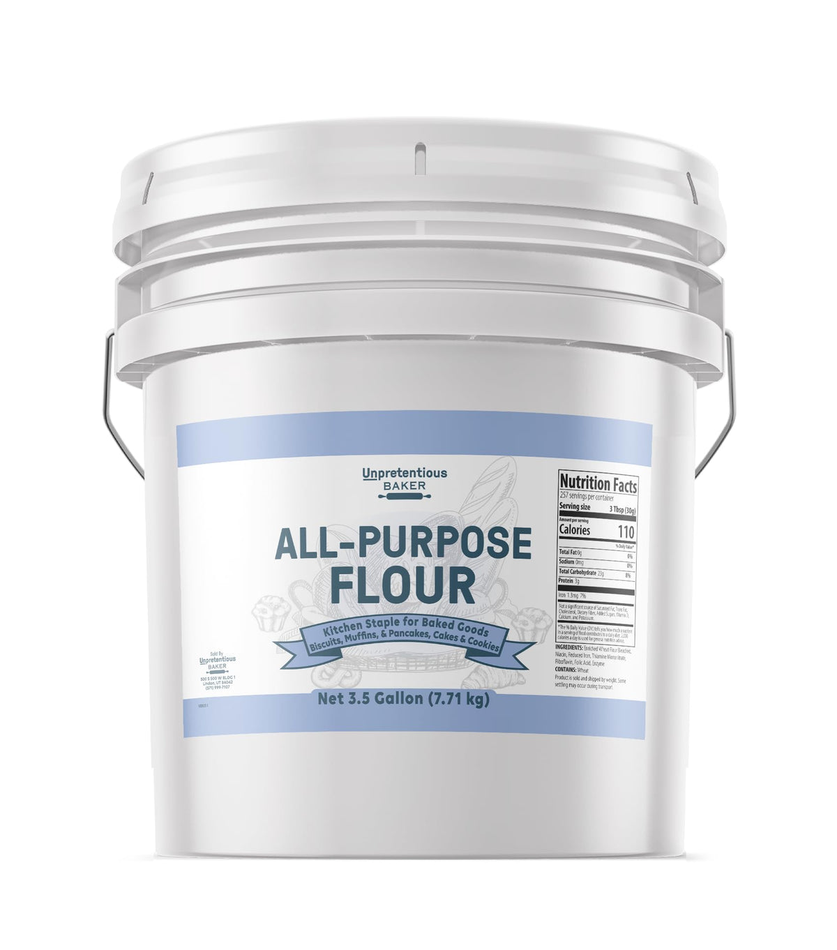 Unpretentious All Purpose Flour, 3.5 Gallon Bucket, Versatile Kitchen Staple, Food Storage