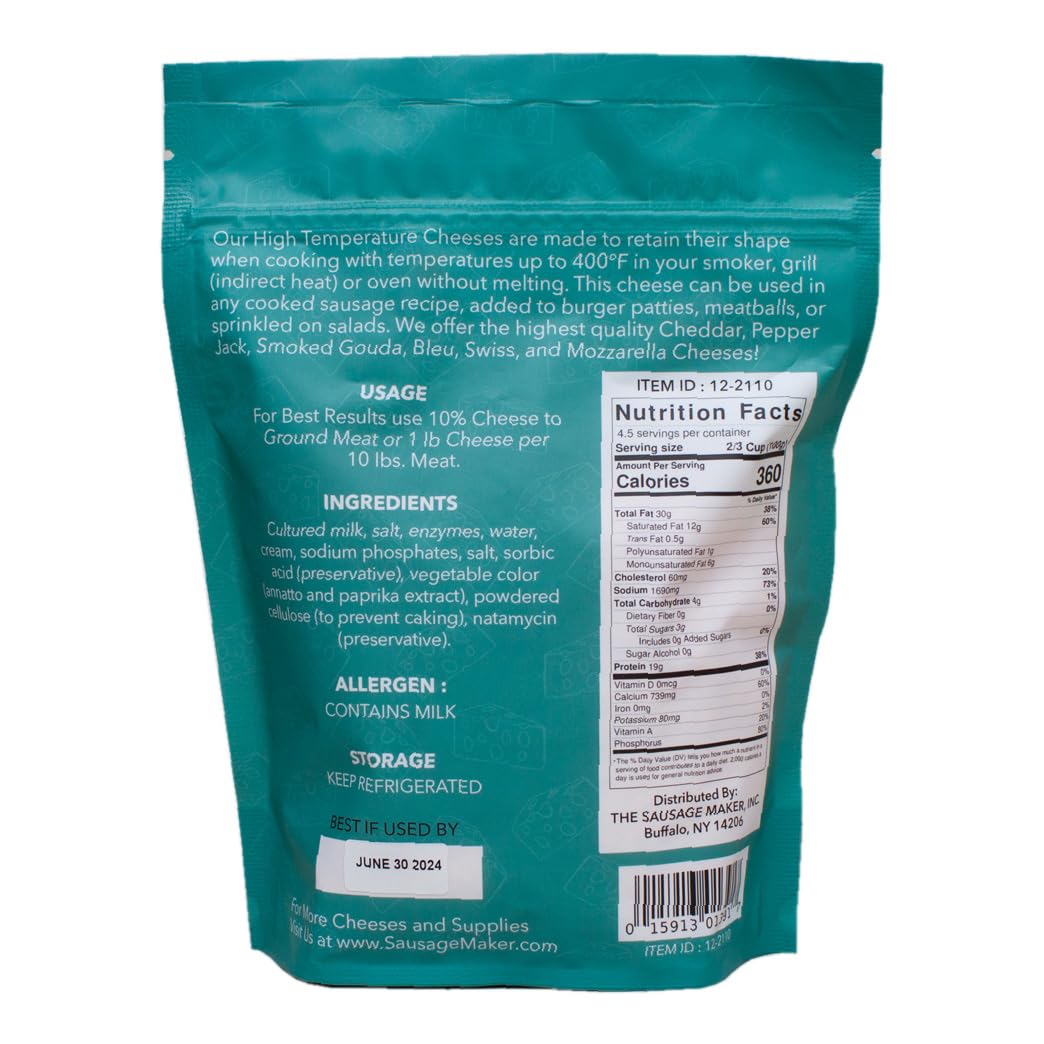 The Sausage Maker High Temp Cheddar Cheese, 1 Lb Diced Cube, 400°F Heat Resistant for Sausage Making and Grilling