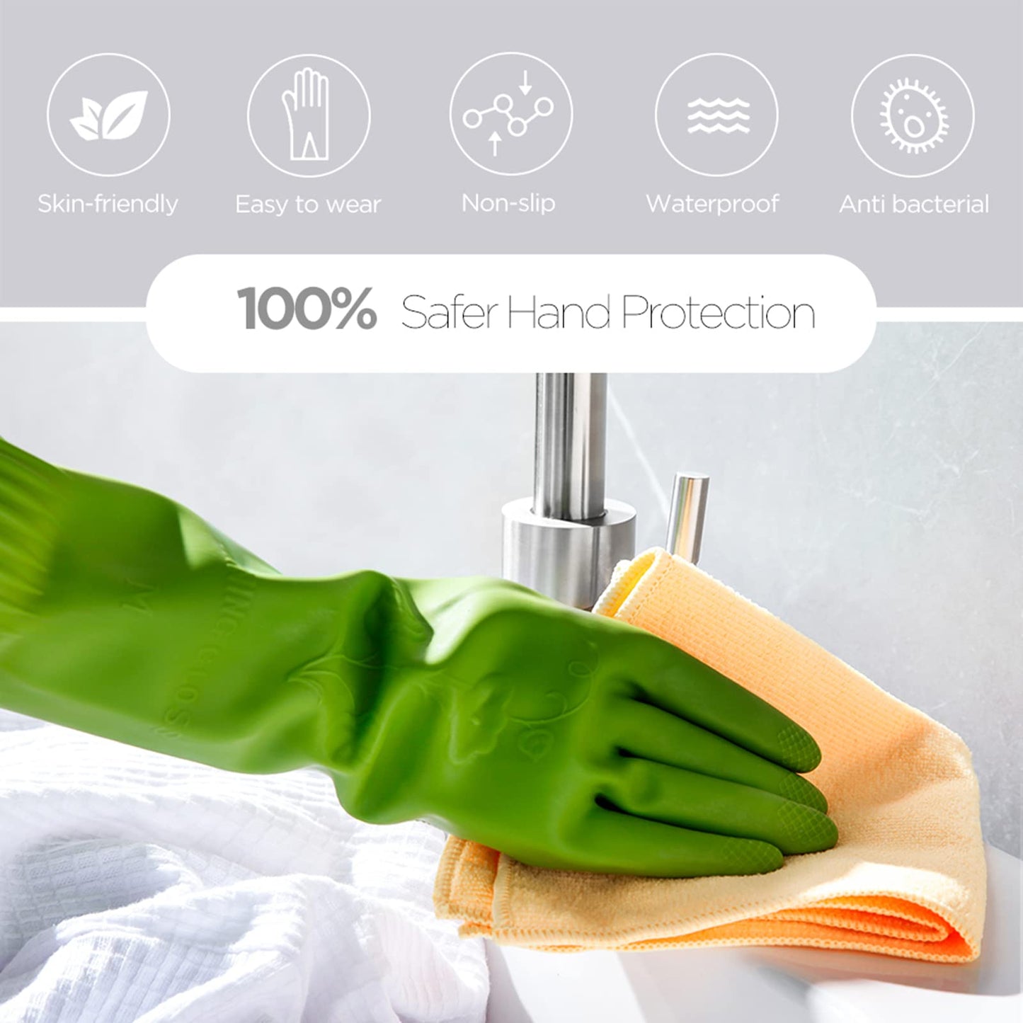 Iucge Rubber Dishwashing Gloves 3 Pairs For Kitchen,Cleaning Washing Dish Gloves Long For Household Reuseable Durable(Medium,Mul