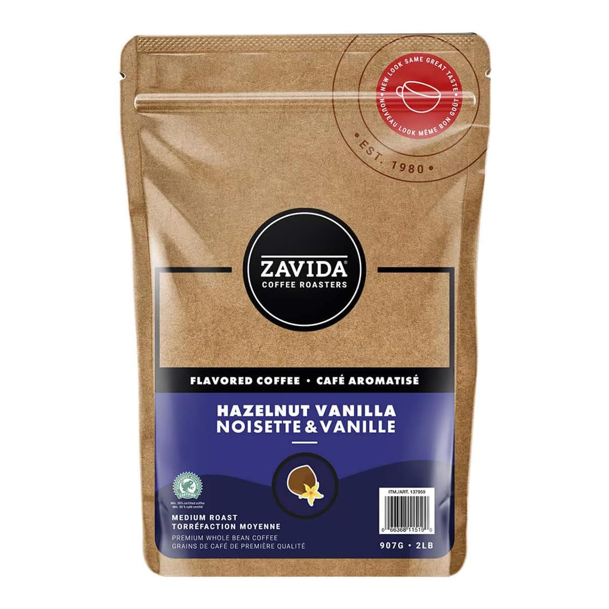 Zavida Premium Hazelnut Vanilla Whole Bean Coffee, 2 Lb