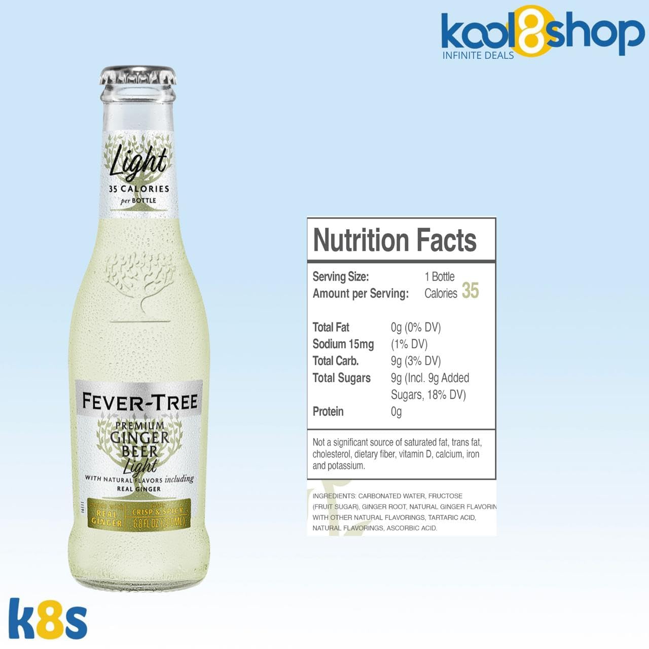 Fever-Tree Ginger malt-inspired Light Premium Mixer 12 Pack with 20 Plastic Stirrer Sticks