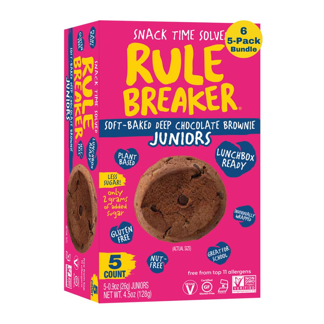 Rule Breaker Vegan & Gluten Free Cookies | Chocolate Brownie Juniors | Plant-Based  Dairy  Nut  Soy  Allergen Free  Kosher | Soft-Baked  Great Snacks For Kids & 18+ Uses  4.5 Ounce (Pack Of 6)