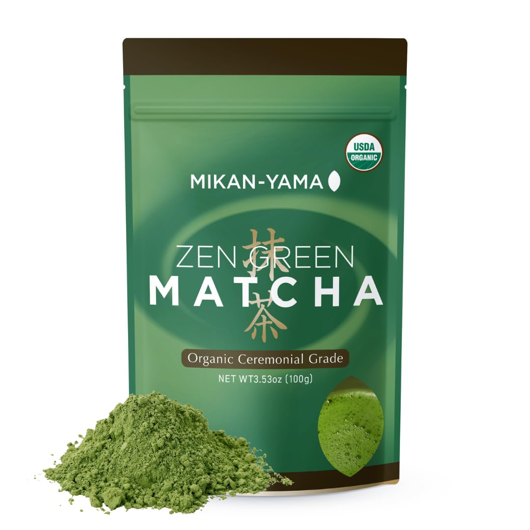 MIKAN YAMA ZEN GREEN Organic Matcha Powder, 100% Authentic Japanese Ceremonial Grade, 100g (3.53oz), Saemidori Cultivar