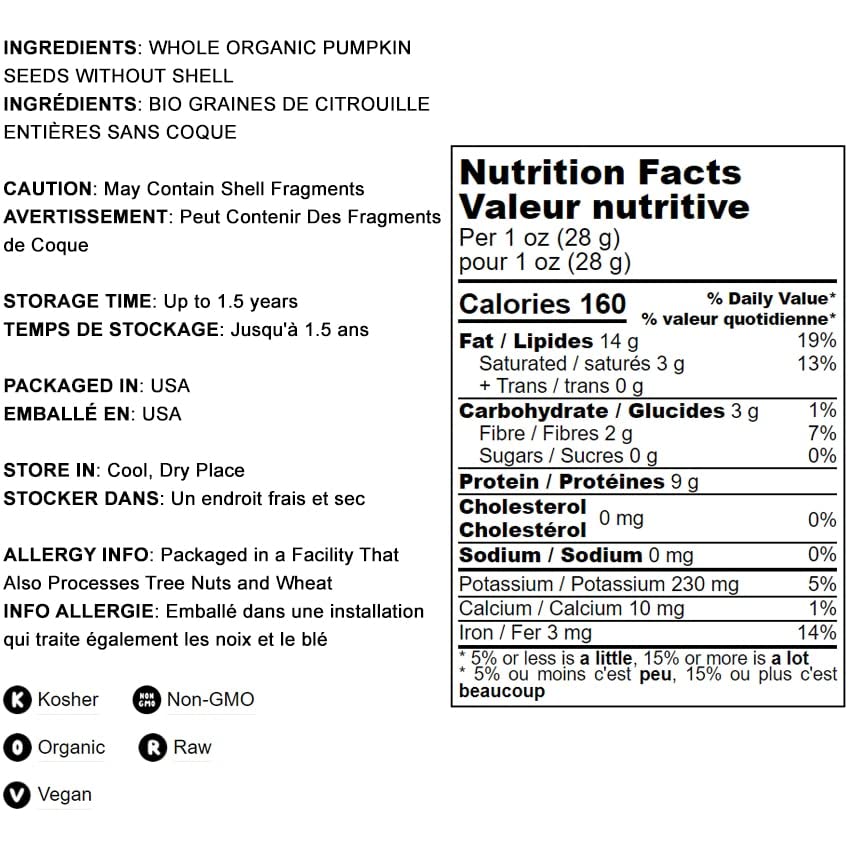 Food To Live Organic Raw Pepitas, 2 Pounds — Non-Gmo, Pumpkin Seed Kernels, Unsalted, No Oil, No Shell, Vegan, Kosher, Bulk. Keto Snack.
