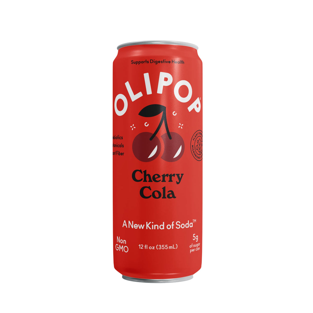 OLIPOP Prebiotic Soda Pop, Cherry Cola, 12oz (Pack of 12), Gluten Free, Vegan, Packed with Prebiotics and Fiber