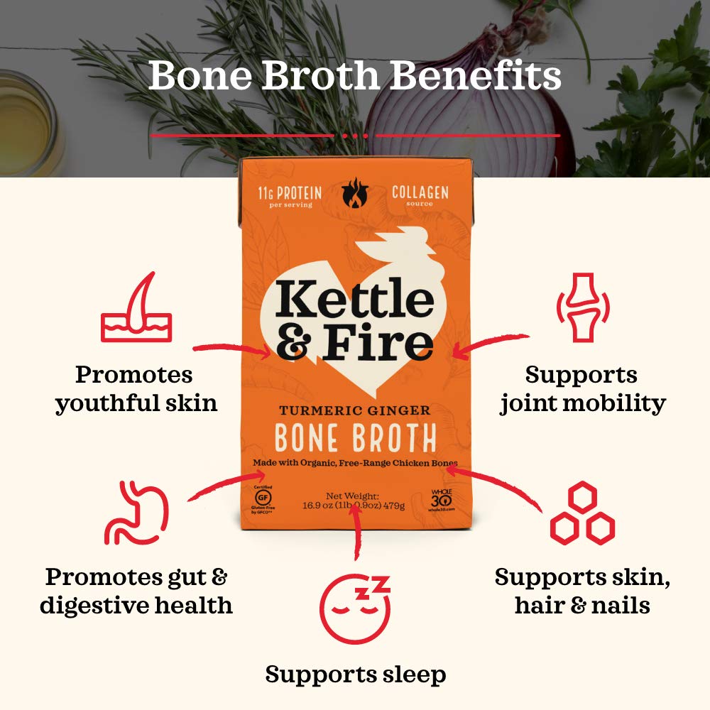 Kettle & Fire Bone Broth, Chicken Turmeric Ginger, 16.9 Fl Oz, Model BS2-TGNGR