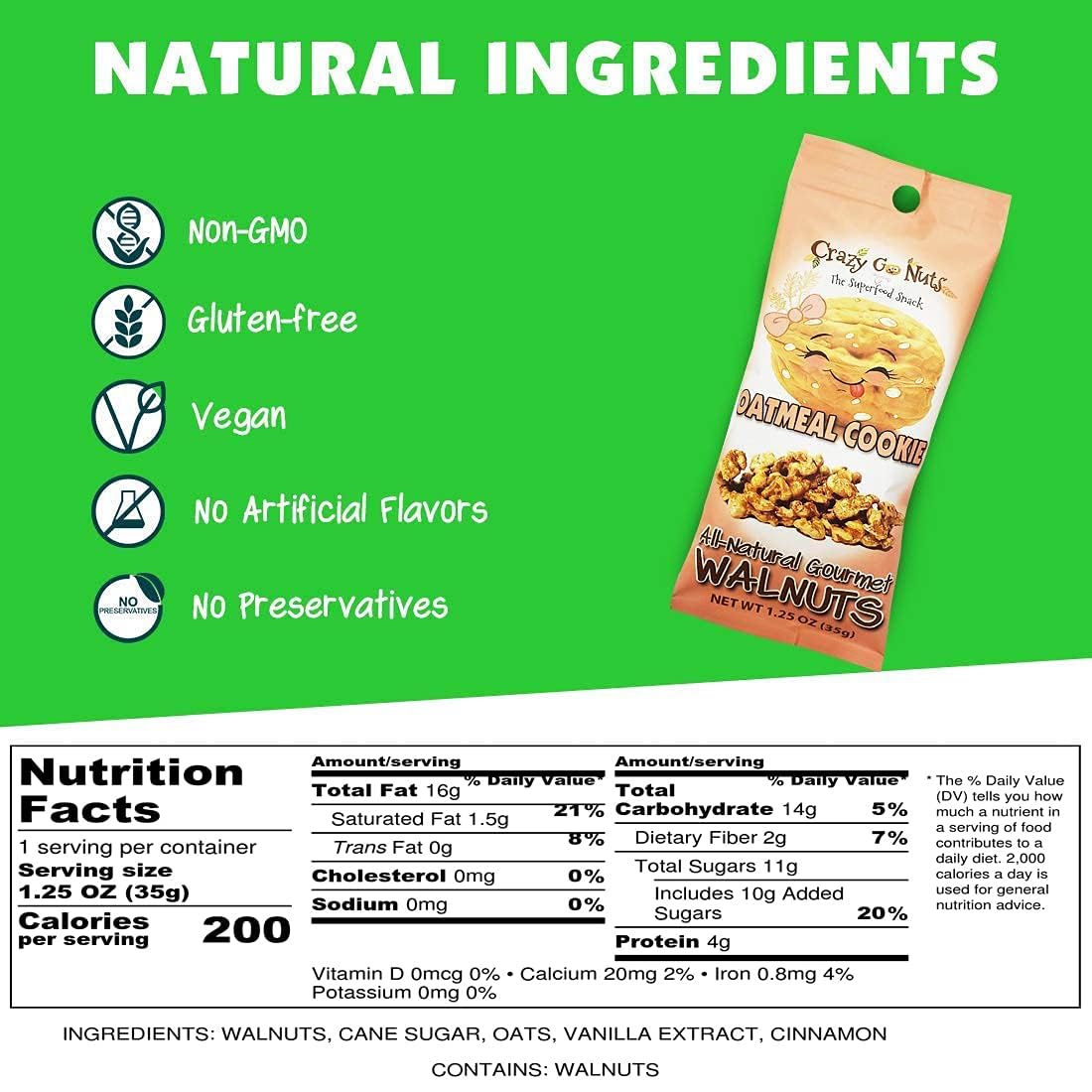 Crazy Go Nuts Walnuts - Maple, Banana, Coconut, Oatmeal Cookie, Healthy Snacks, Vegan, Gluten Free, Superfood - Natural, Non-GMO