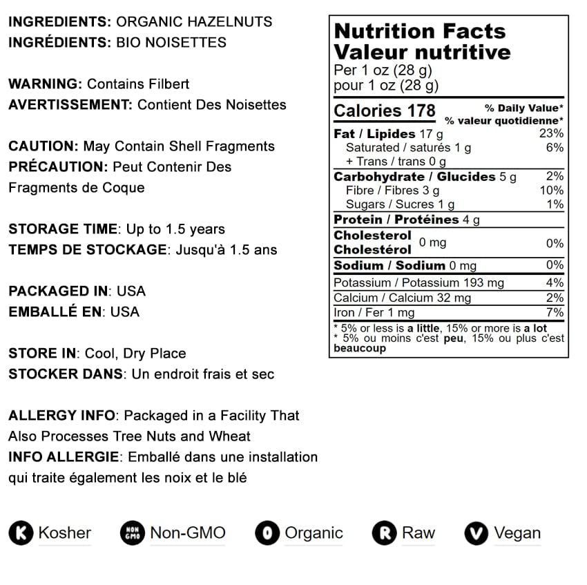 Food To Live - Organic Hazelnuts, 8 Ounces Non-Gmo, Raw Filberts, Whole Nuts, Shelled, Unsalted, Kosher, Vegan, Bulk. Crunchy, Wholesome Snack. Rich In Vitamin E, Protein.