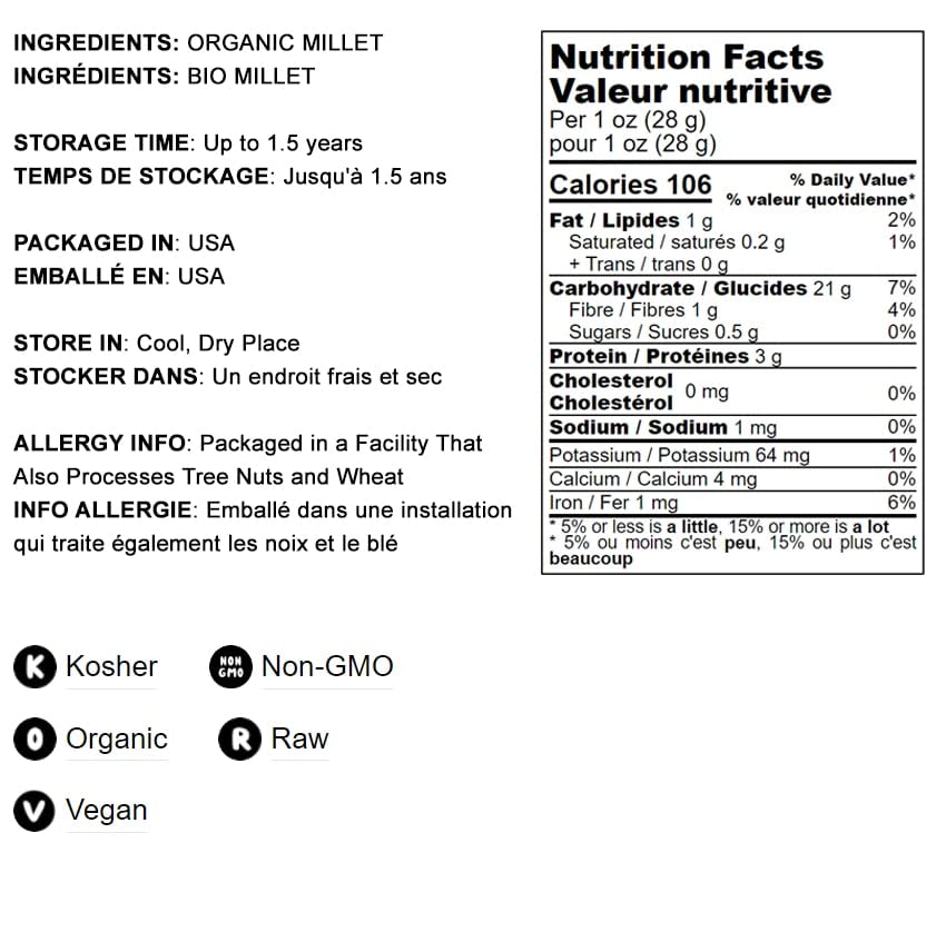 Food To Live Organic Millet Flour, 8 Ounces Non-Gmo, Kosher, Vegan, Stone Ground, Unbleached, Unbromated, Bulk, Product Of The U