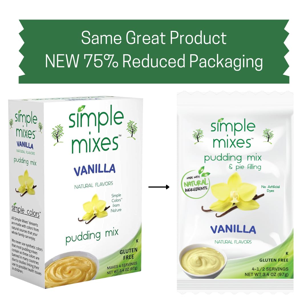 Simple Mixes Natural Instant Pudding Mix, Vanilla, 3.4 Ounces Each, Pack Of 6