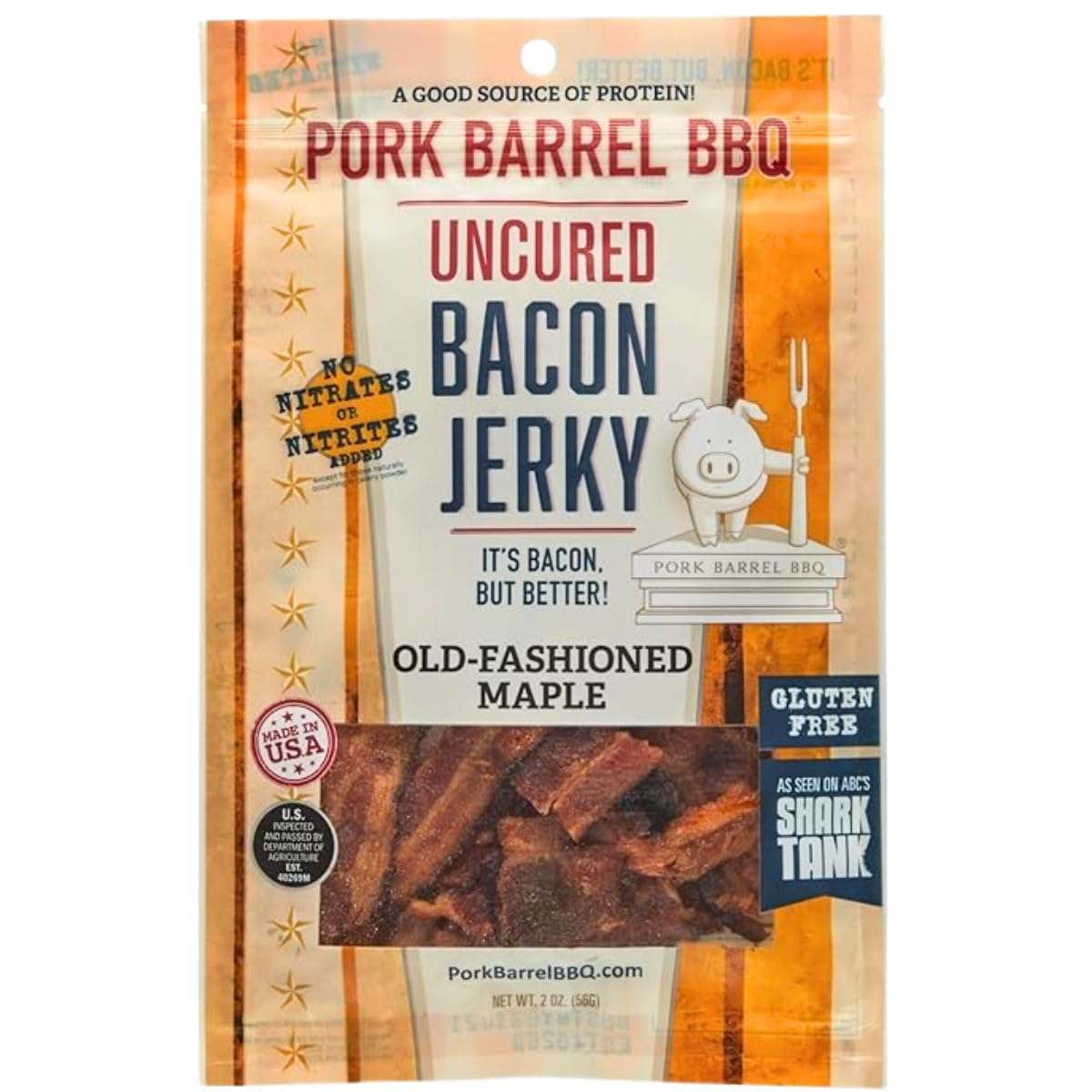 Pork Barrel Bbq Old-Fashioned Maple Bacon Jerky - Unsupports Wellnessd Snacks  Sweet Maple And Brown Sugar With Smoky  Slow Cooked Bacon  Nitrate And Nitrite Free  Gluten Free Protein Snack  2 Oz
