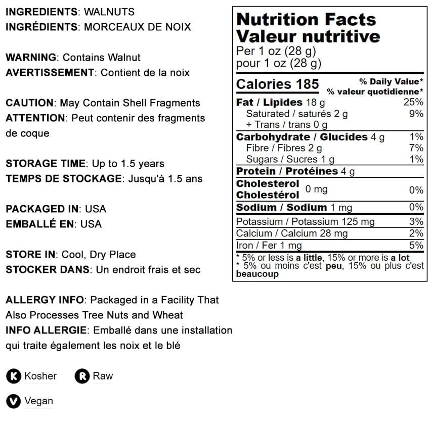 Food To Live California Walnut Pieces, 14 Pounds - Chopped Nuts, Shelled, Raw, Unsalted, Vegan, Bulk. Keto Snack. Good Source Of