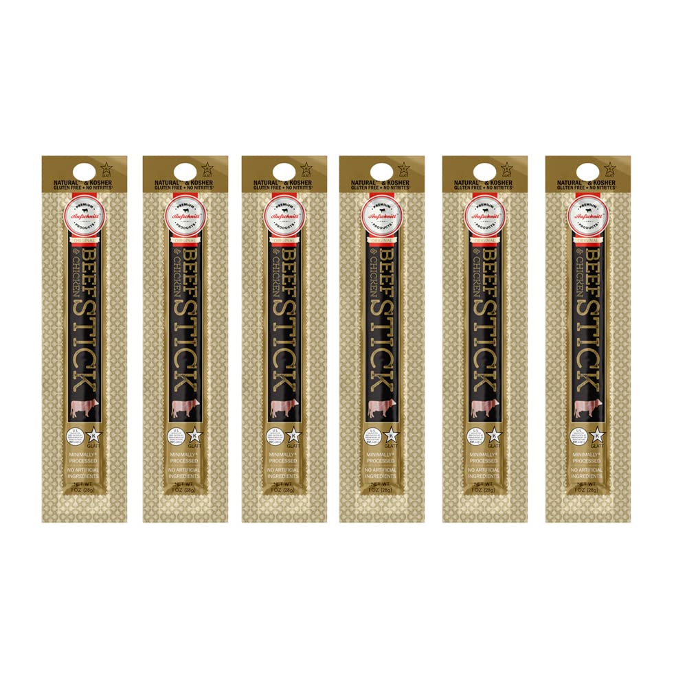 Aufschnitt Grass Fed Beef Jerky Sticks - Low Sodium, Certified Kosher - Made in USA - Keto & Halal Friendly - 6 Pack, Original