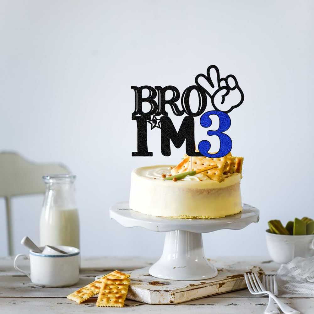Bro I'M 3 Cake Topper- 3Th Birthday Cake Picks, Officially Teenager Cake Topper, Boy 3Rd Birthday Cake Decorations - 3 Years Old