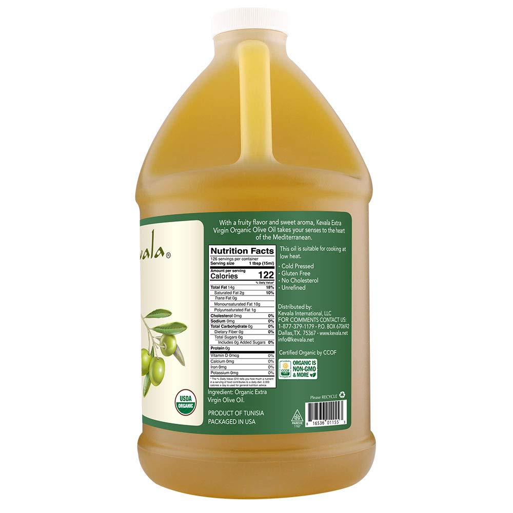 Kevala Extra Virgin Organic Olive Oil - Unrefined Cooking Oil, Cold Pressed, Non GMO Green Olives, Vegan, Gluten Free, Kosher, S