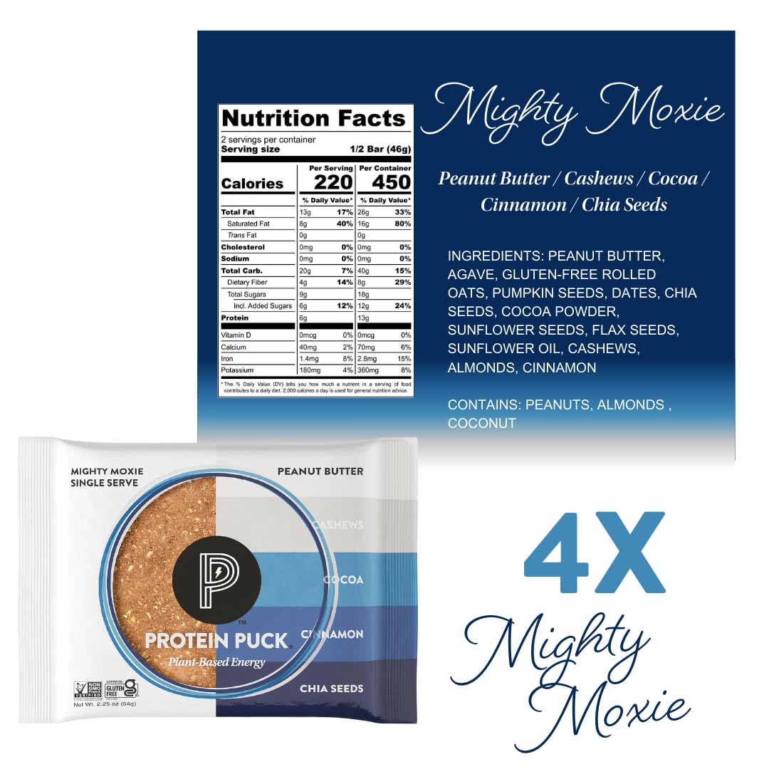 Protein Puck Plant Based Bars | Snacks With Vegan Protein | 16 Count | 3.25 Oz Full Size | Gluten Free, Non Dairy, Kosher Certified Non Gmo Enhanced Healthy Bars | Variety Pack