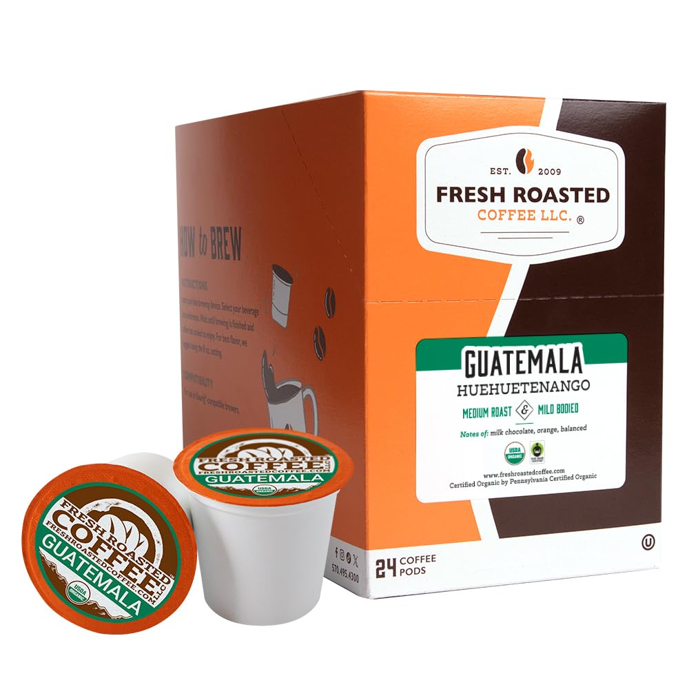 Fresh Roasted Coffee, Organic Guatemala Huehuetenango | Single Origin | Medium Roast | Mold & Mycotoxin Tested, Kosher | K-Cup C