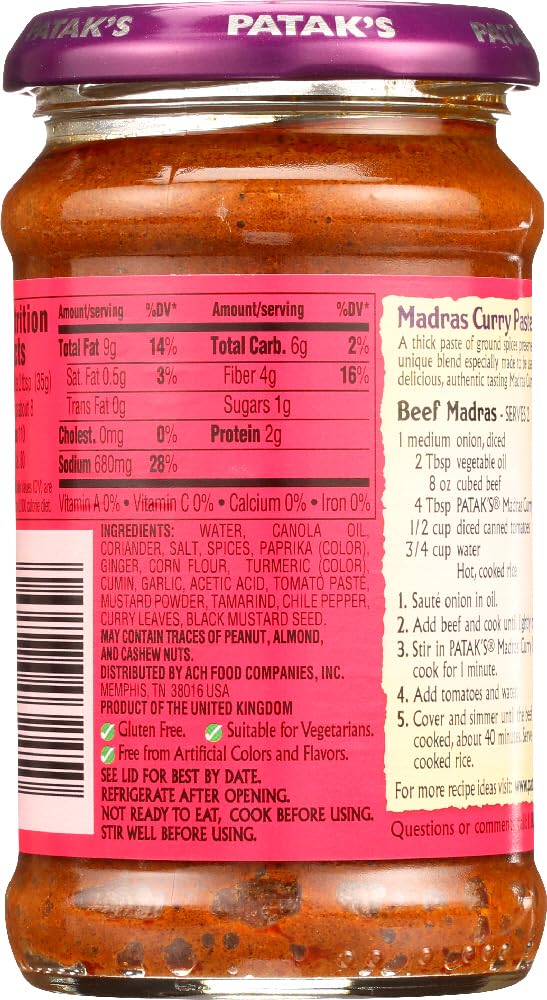 Pataks Madras Curry Paste, 10 Ounce - 6 per case.