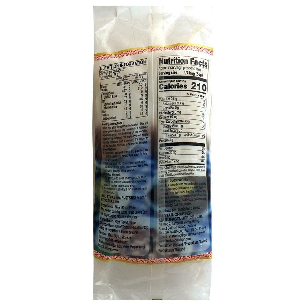 Pantai Norasingh Rice Stick 5Mm  Authentic Thai Rice Noodles, 14.11 Oz  400 G